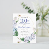 Budget Hydrangea Roos 100ste Verjaardagsuitnodigin (Staand voorkant)