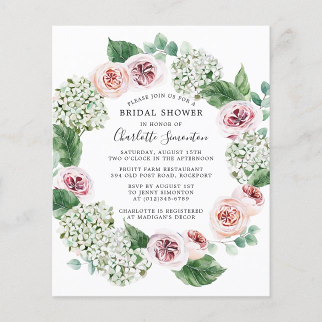 Budget Hydrangea Roos Bridal Shower (Voorkant)