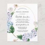 Budget Hydrangea Roos Bridal Shower<br><div class="desc">Blauwe hydrangebloemen en bloemen met blozen rozen versieren een gouden ovale lijst. Een open en airy modern botanisch.</div>