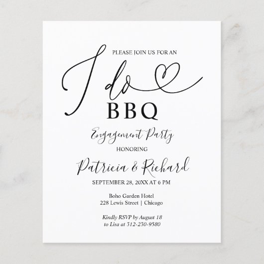 Budget I DO BBQ Verloving Feest Aankondiging (Voorkant)