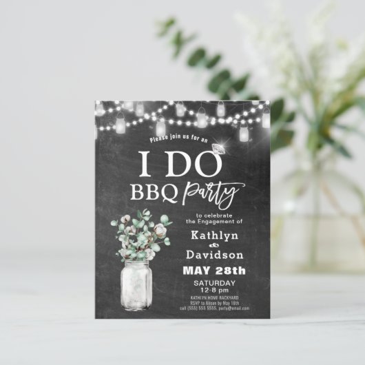 BUDGET I DO Verloving 4 Foto BBQ Uitnodiging (Staand voorkant)