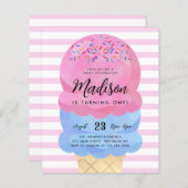 Budget Ice Cream Blush Pink Blue Cone Kind Verjaar (Voorkant / Achterkant)