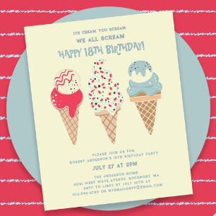 Budget Ice Cream Cone 18e Verjaardag uitnodiging