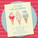 Budget Ice Cream Cone 40e Verjaardag uitnodiging<br><div class="desc">Nieuw voor zomer 2024. Ons ijs,  jullie schreeuwen,  wij schreeuwen allemaal vrolijke 40ste verjaardag! Gevolgd door drie retro waterverf kleur ijsjes met patriottische rode,  witte en blauwe ijsjes en strooisel.</div>