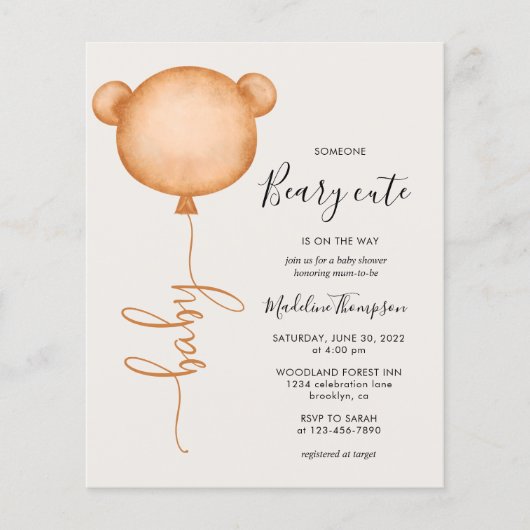 Budget Iemand Beary Cute Baby shower Invision (Voorkant)