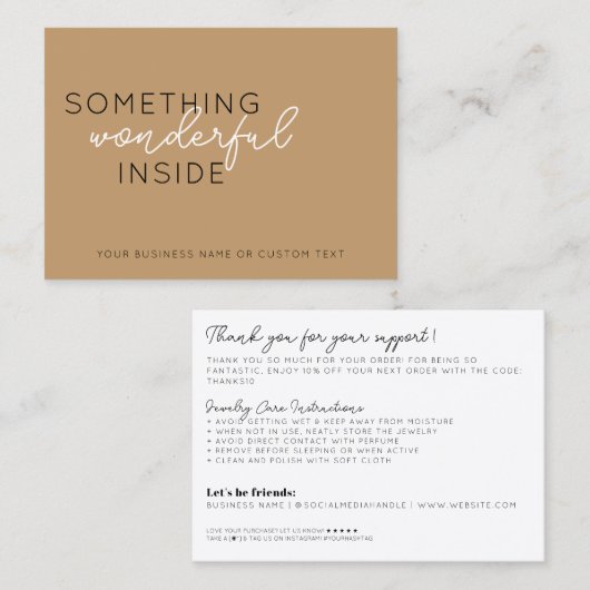 Budget Iets Inside Beige Bedankt Sieraden Zorg Visitekaartje (Voorkant / Achterkant)
