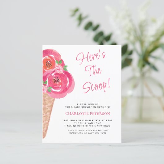 Budget Ijs Themaparty Meisjes Baby Shower Uitnodig (Staand voorkant)