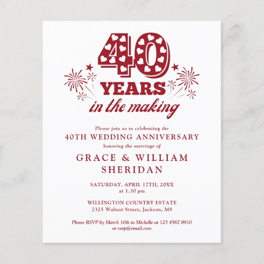 Budget In De Makende 40e Jubileum Foto Uitnodigen (Voorkant)