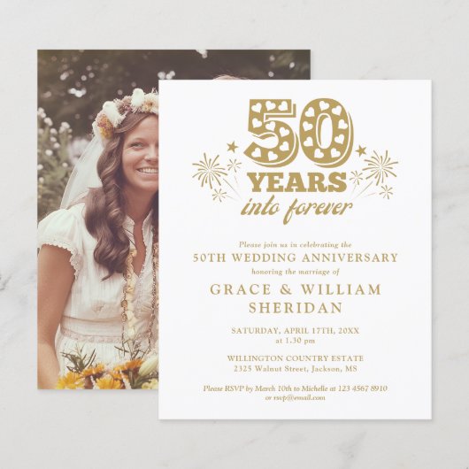 Budget in Forever 50th Jubileum Foto uitnodigen (Voorkant / Achterkant)