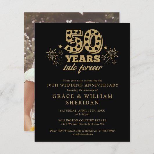 Budget in Forever 50th Jubileum Foto uitnodigen (Voorkant / Achterkant)