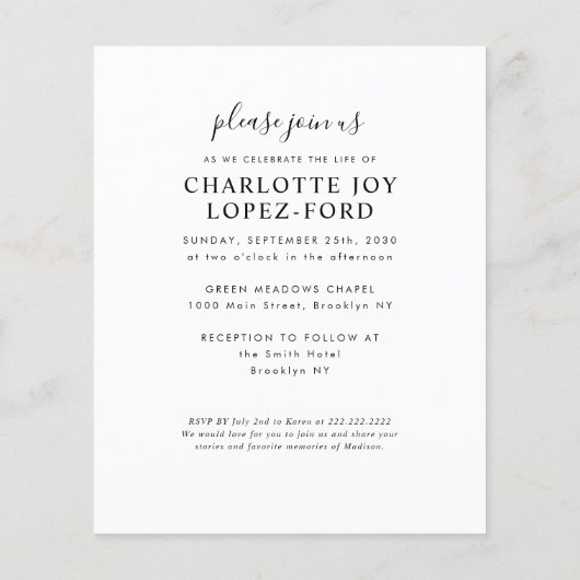 Budget in Loving Memory Foto Begrafenismonument Flyer (Achterkant)