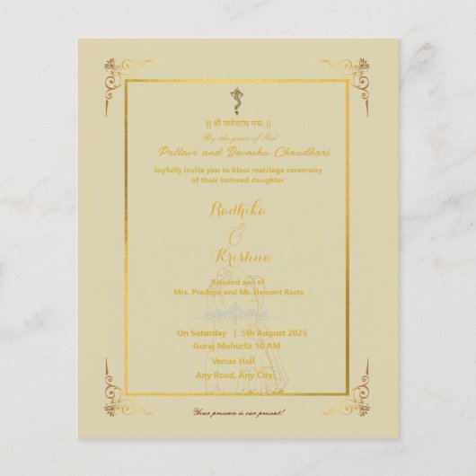 Budget Indiase hindoe bruiloft Ganesha uitnodiging (Achterkant)