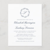 Budget Indigo Blau Monogram Krans Script Bruiloft (Voorkant)