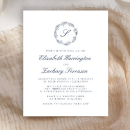 Budget Indigo Blau Monogram Krans Script Bruiloft