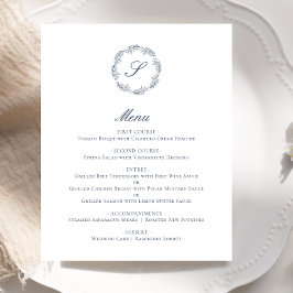 Budget Indigo Blau Monogram Kranz Huwelijksmenu