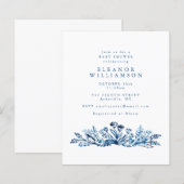 Budget Indigo Blue Ink Floral Baby shower Uitnodig (Voorkant / Achterkant)