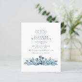 Budget Indigo Blue Ink Floral Baby shower Uitnodig (Staand voorkant)