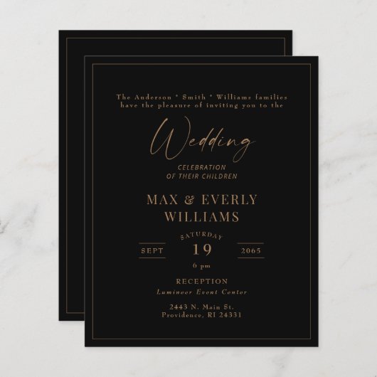 Budget ingelijst zwart & goud bruiloft viering (Voorkant / Achterkant)