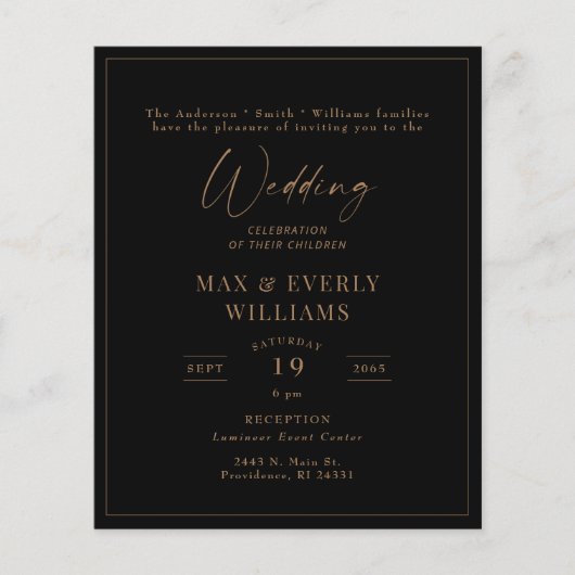 Budget ingelijst zwart & goud bruiloft viering (Voorkant)