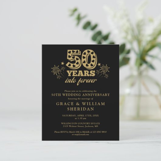 Budget Into Forever 50th Jubileum Invitation (Staand voorkant)
