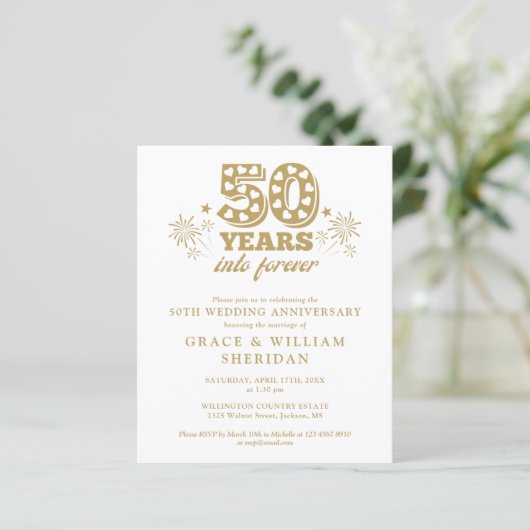 Budget Into Forever 50th Jubileum Invitation (Staand voorkant)
