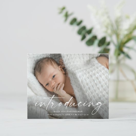 Budget Introductie Baby Foto Bedankt Kaart (Staand voorkant)