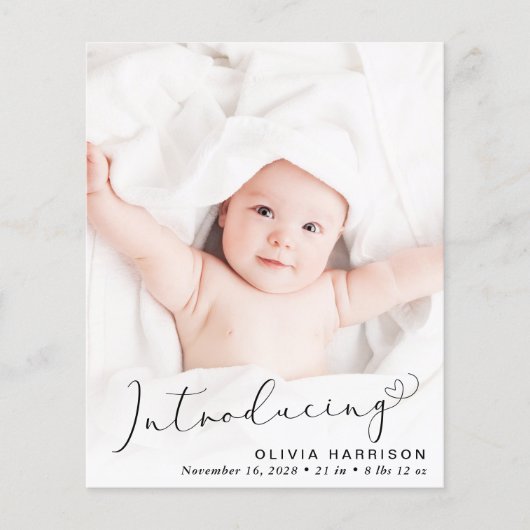 Budget Introduction Script Photo Birth Announcemen (Voorkant)