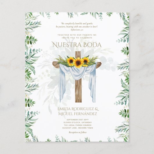 BUDGET Invitación de Boda Católica Bilingüe Flyer (Voorkant)