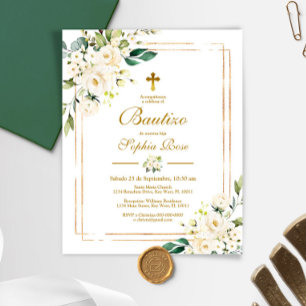 Budget Invitación de Rosas Blancas para Bautizo