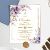 Budget Invitación de Rosas Moradas para Bautizo