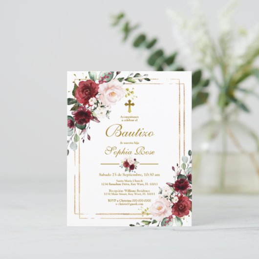 Budget Invitación de Rosas Rojas para Bautizo (Staand voorkant)