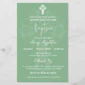 Budget Invitation Floral Cross Baptism Sage Green Flyer (Voorkant)