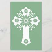 Budget Invitation Floral Cross Baptism Sage Green Flyer (Achterkant)