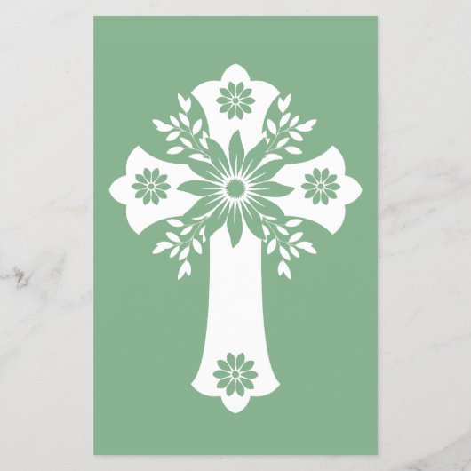 Budget Invitation Floral Cross Baptism Sage Green Flyer (Achterkant)