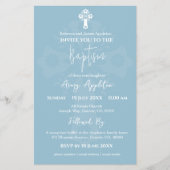 Budget Invitation Floral Cross Baptism Sky Blue Flyer (Voorkant)