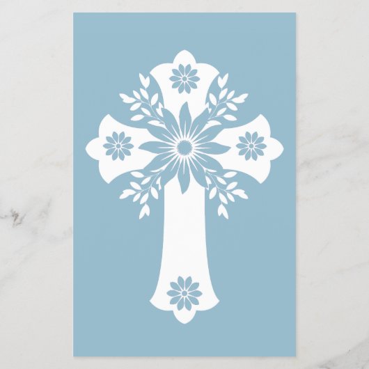 Budget Invitation Floral Cross Baptism Sky Blue Flyer (Achterkant)