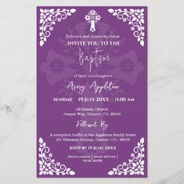 Budget Invitation Floral Cross Baptism Sweet Plum Flyer
