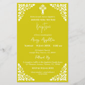 Budget Invitation Floral Cross Baptism Yellow Flyer (Voorkant)