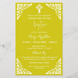 Budget Invitation Floral Cross Baptism Yellow Flyer