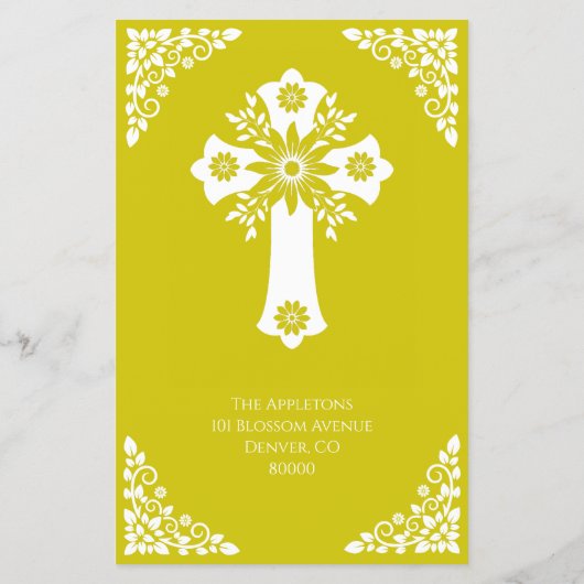 Budget Invitation Floral Cross Baptism Yellow Flyer (Achterkant)