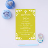 Budget Invitation Floral Cross Baptism Yellow Flyer (Enkel)