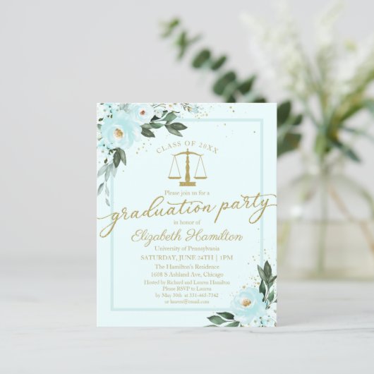 Budget Invitation Law School Graduparty Blauwgroen (Staand voorkant)