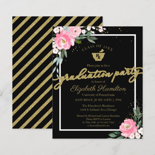 Budget Invitation Pharmacy Afstudeerder Party Flor (Voorkant / Achterkant)