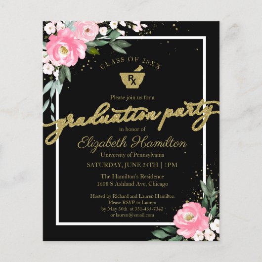 Budget Invitation Pharmacy Afstudeerder Party Flor (Voorkant)