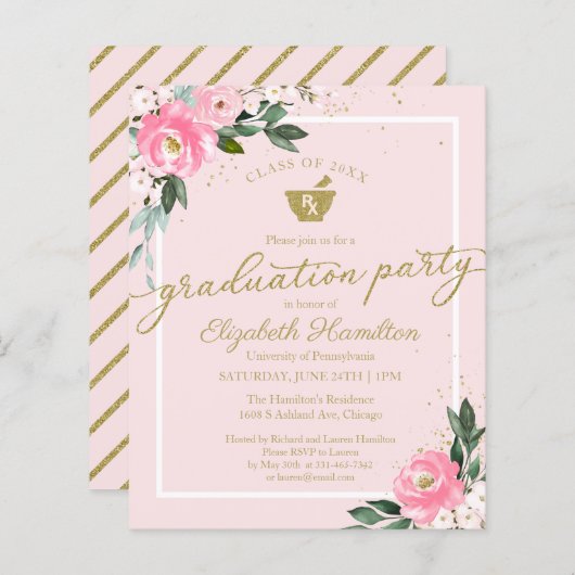 Budget Invitation Pharmacy Afstudeerder Party Flor (Voorkant / Achterkant)