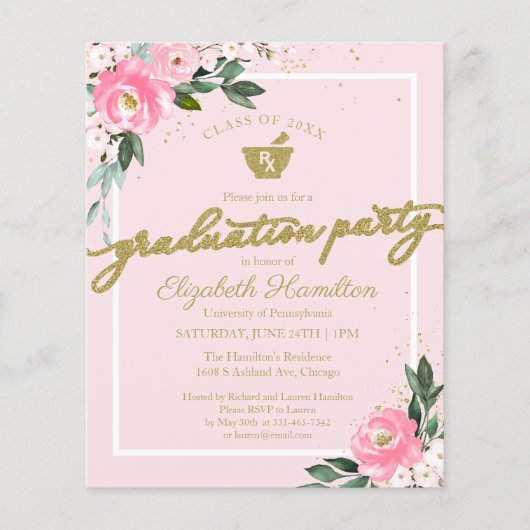 Budget Invitation Pharmacy Afstudeerder Party Flor (Voorkant)