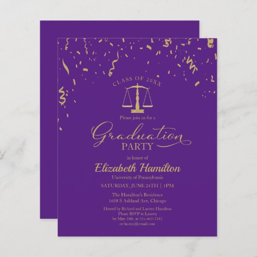 Budget Invitations Law School Graduation Party (Voorkant / Achterkant)