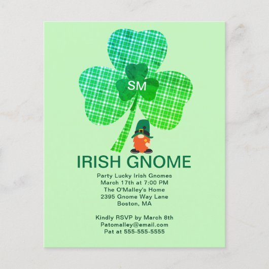 Budget Irish Gnome Initiaal Clover St Paddys Invit Flyer (Voorkant)