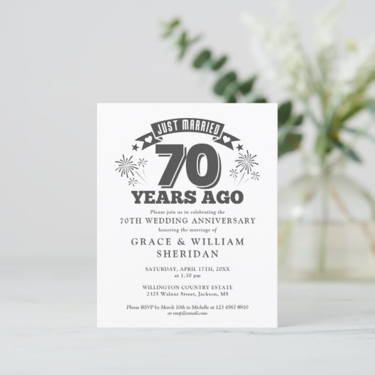 Budget is net getrouwd met 70th Jubileum Invitatio (Staand voorkant)