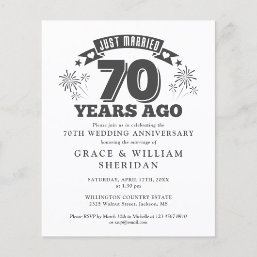 Budget is net getrouwd met 70th Jubileum Invitatio (Voorkant)